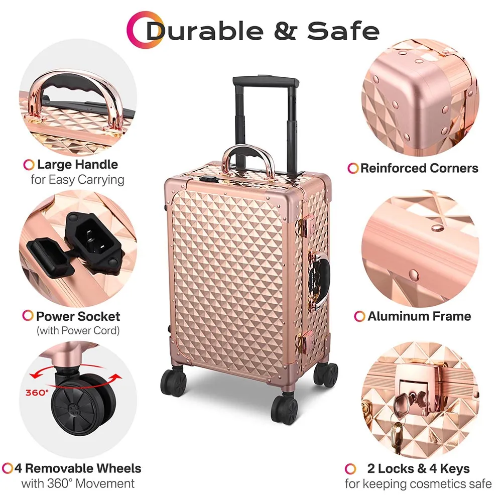 15x10x23in Rolling Makeup Train Case with Lights & Stand