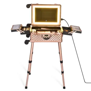 15x10x23in Rolling Makeup Train Case with Lights & Stand