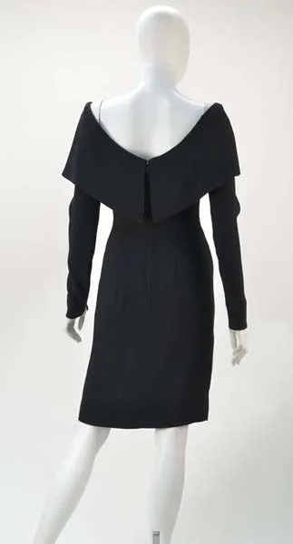 1950s Mr. Blackwell Black Long Sleeve Wiggle Dress