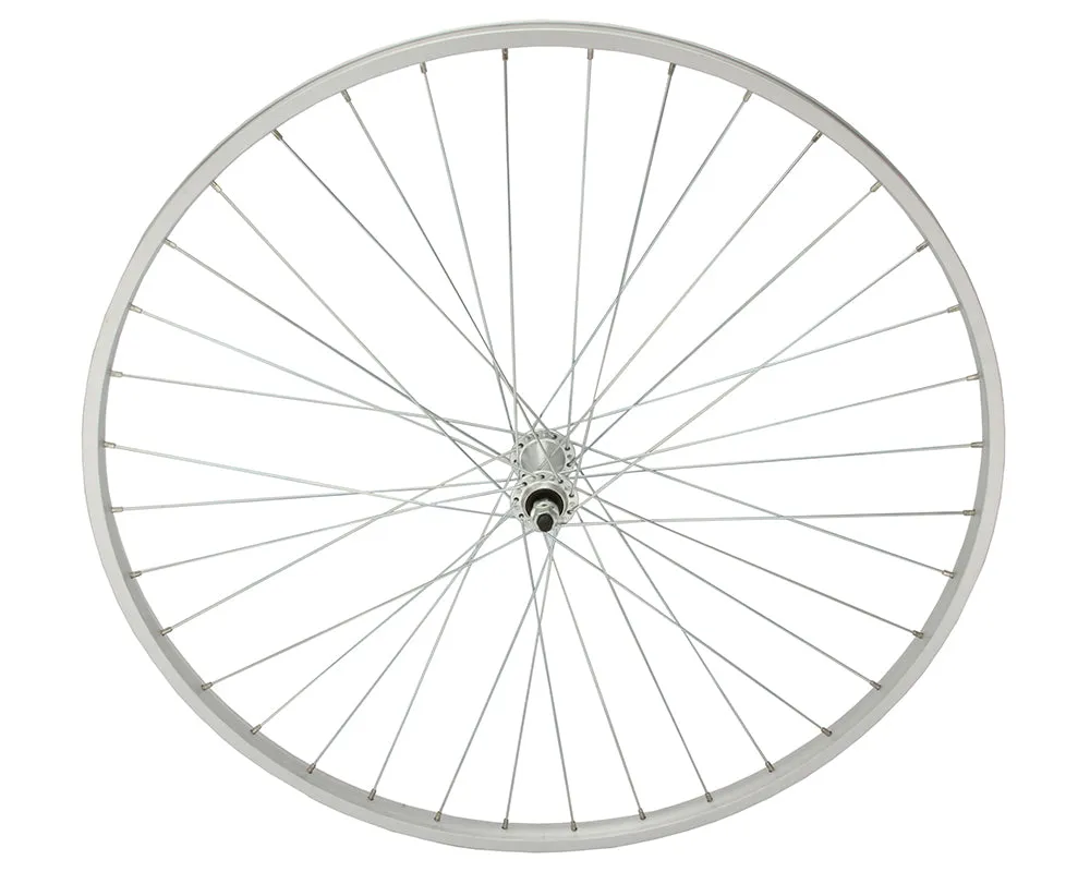 27 X 1 1/4 ALLOY FRONT WHEEL 36 SPOKE 14G UCP 3/8 AXLE SINGLE WALL SILVER Live4Bikes