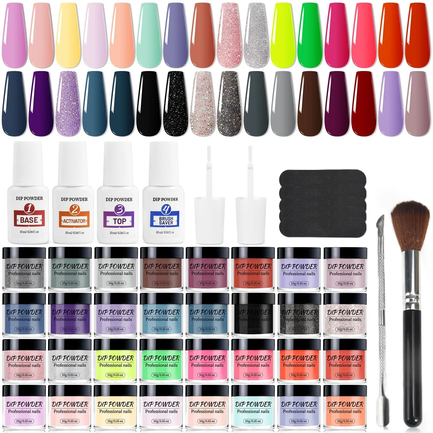 32-Color Nail Dip Powder Starter Kit: Blue Cheese & Yellow Shades for DIY Manicure, Tools Included