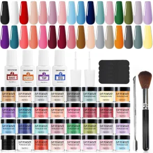 32-Color Nail Dip Powder Starter Kit: Blue Cheese & Yellow Shades for DIY Manicure, Tools Included