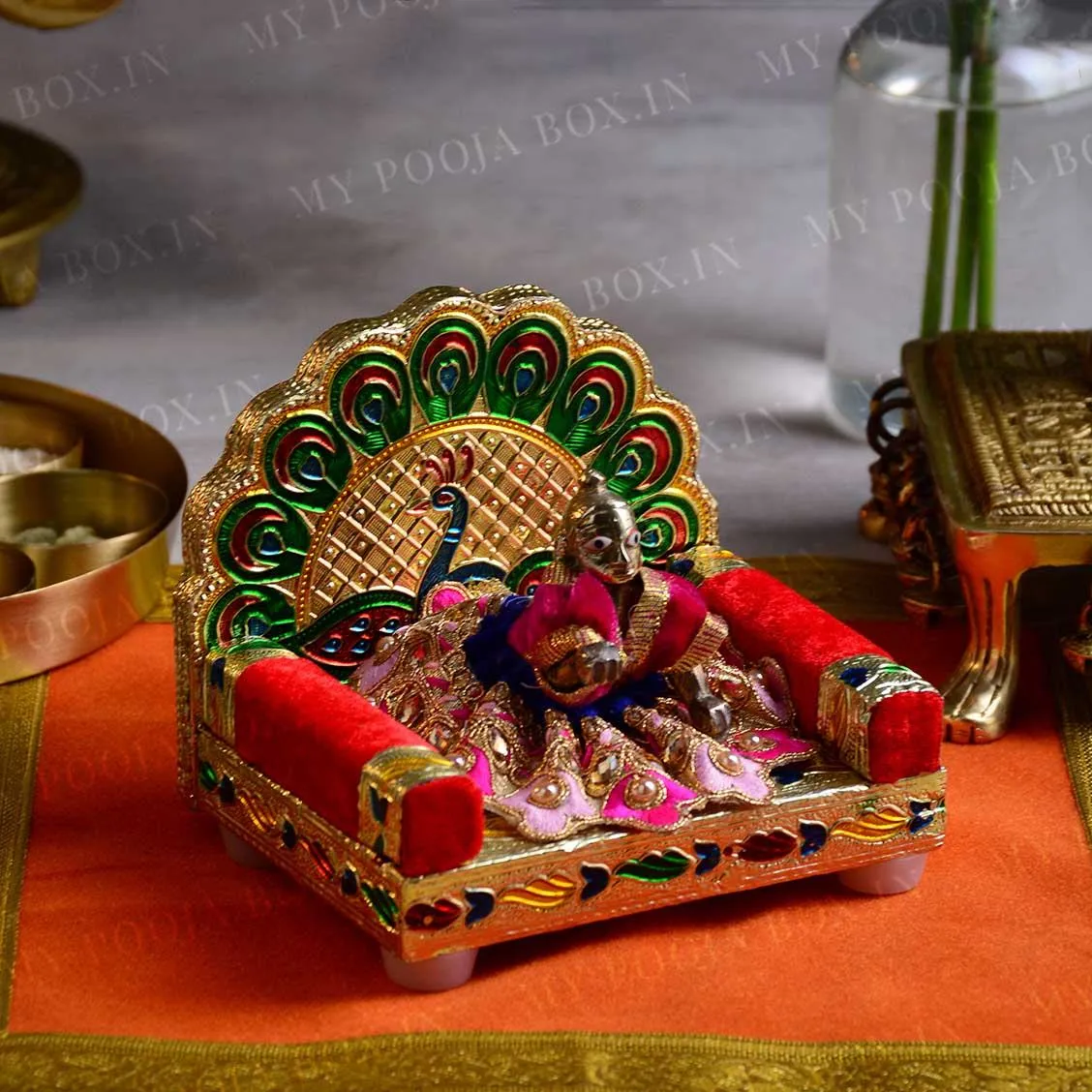 Alluring Peacock Laddu Gopal Singhasan