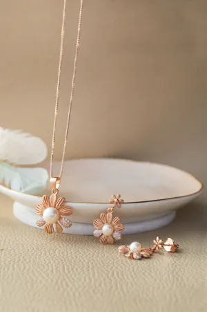 Alluring Pearl Rose Gold Plated Sterling Silver Pendant Set