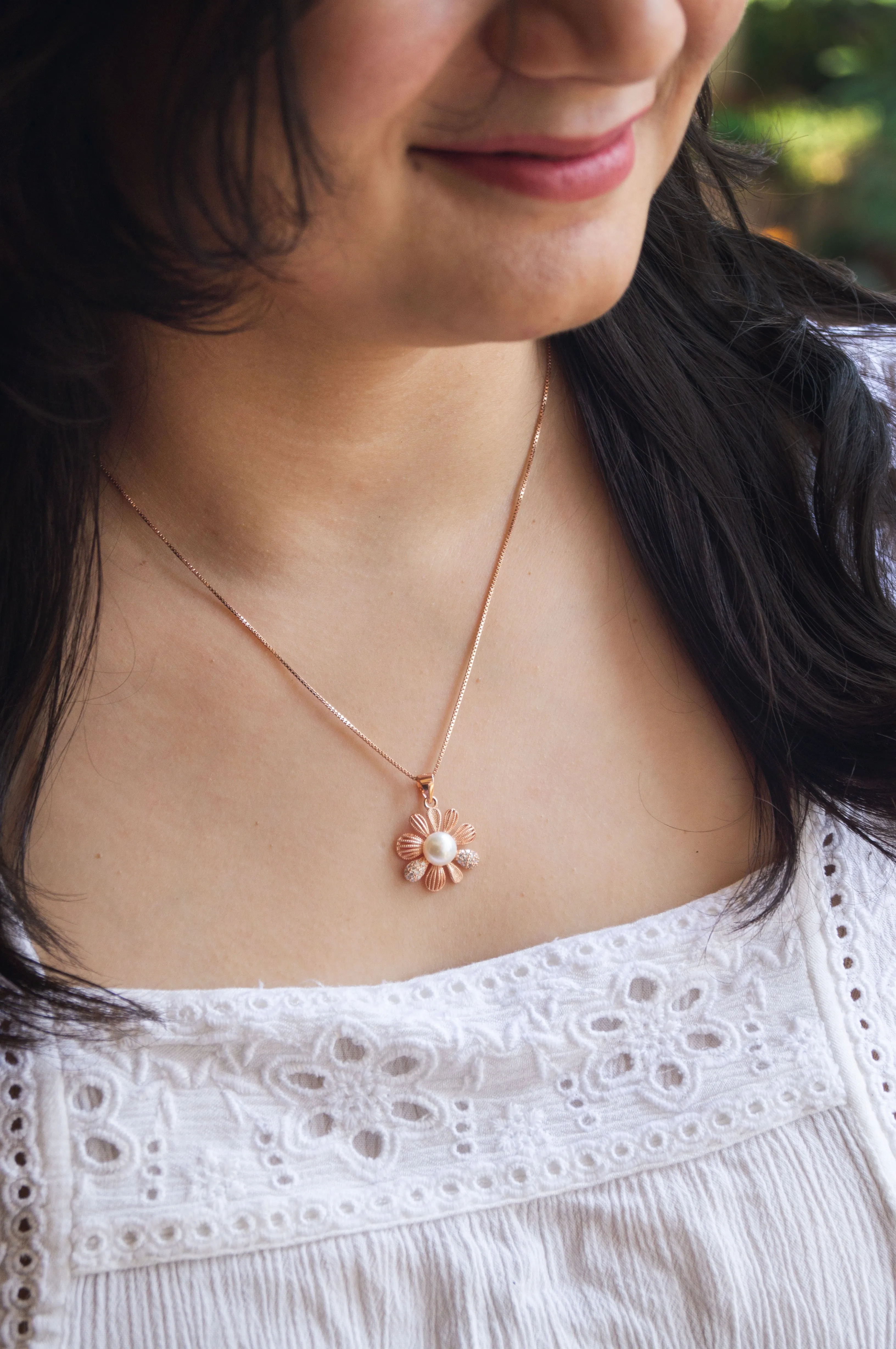 Alluring Pearl Rose Gold Plated Sterling Silver Pendant Set