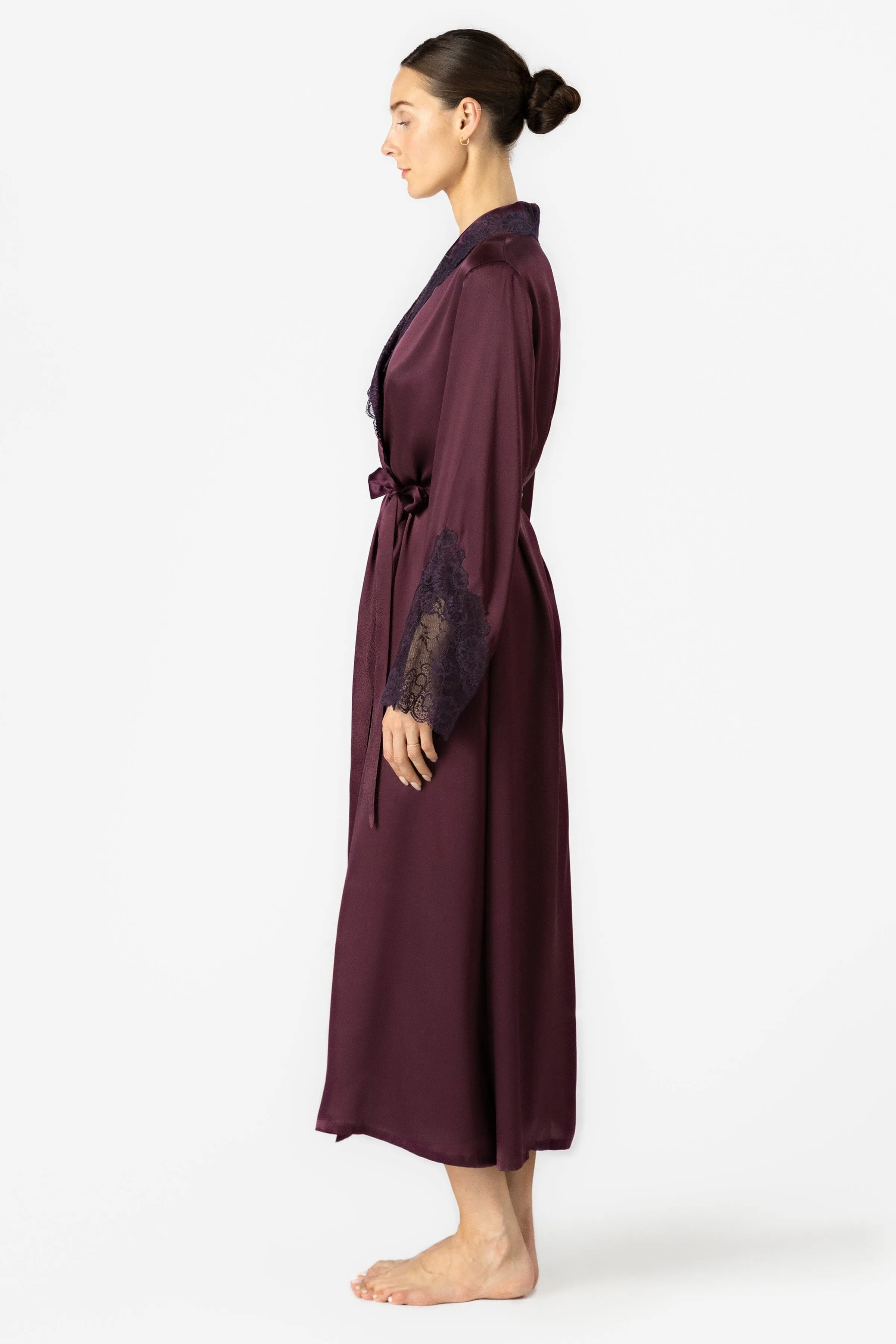 Arden Lush Shawl-collar Long Silk Robe