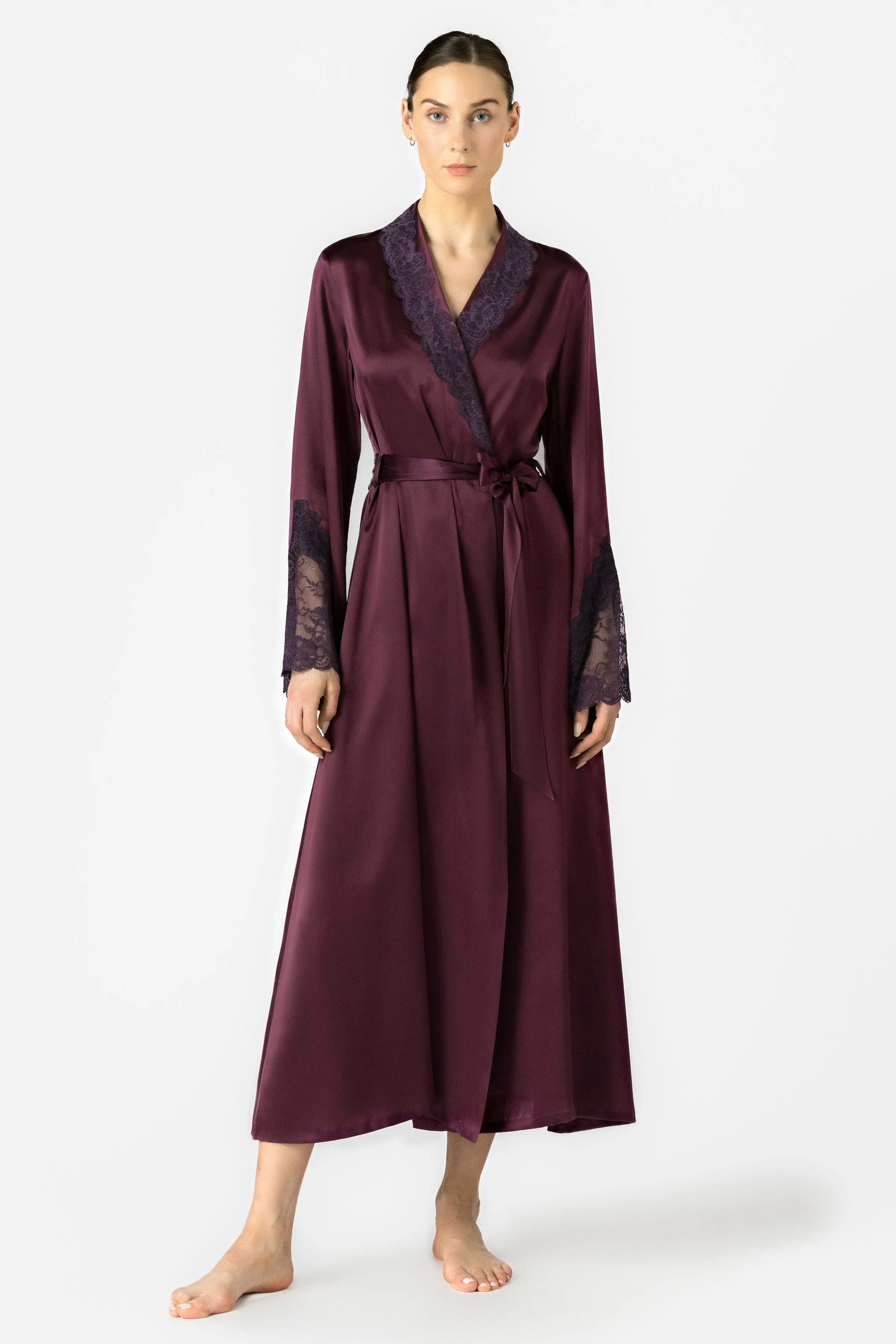 Arden Lush Shawl-collar Long Silk Robe