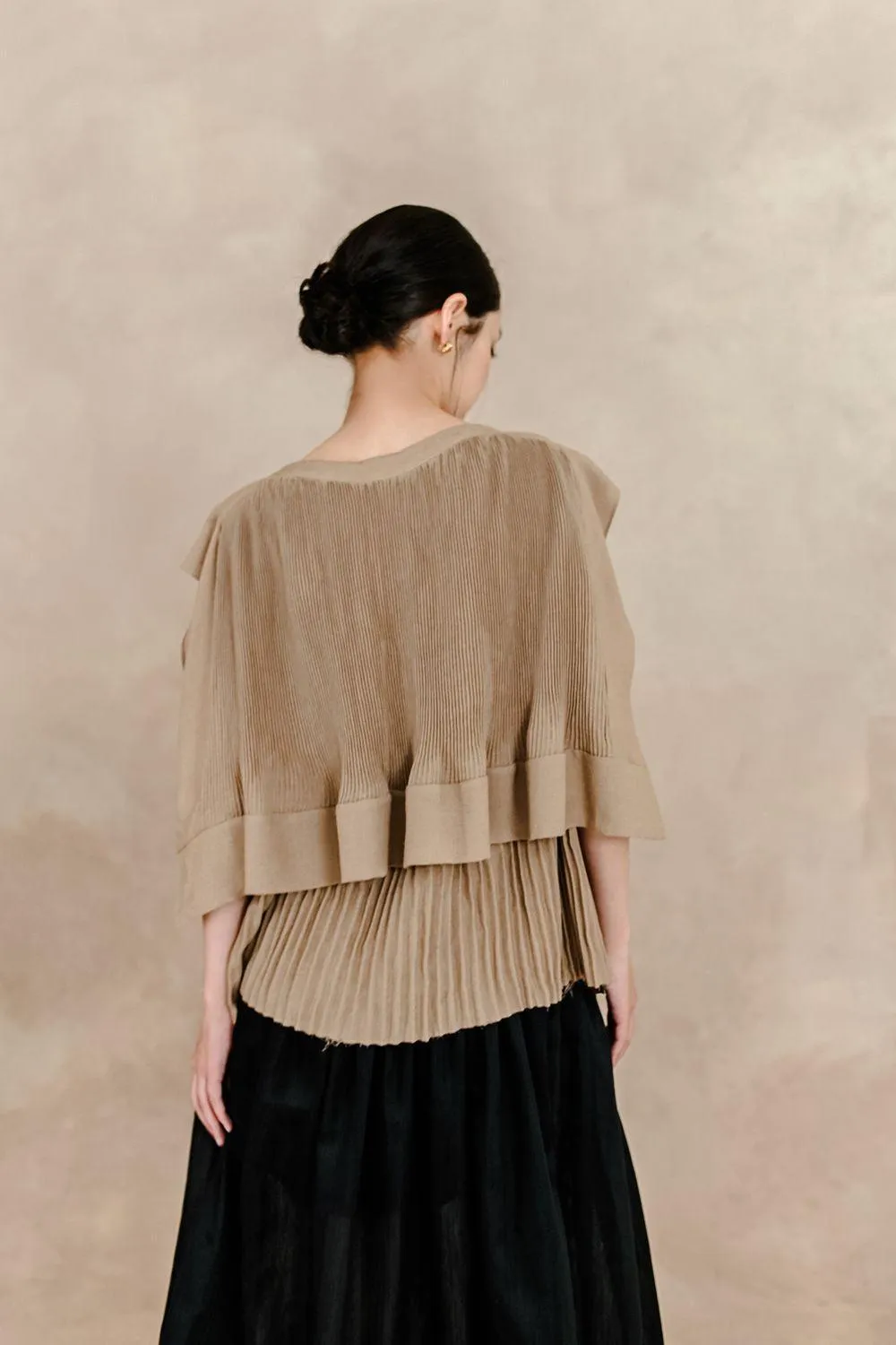Cadence Pleated Boat Neck Silk Linen Shirt