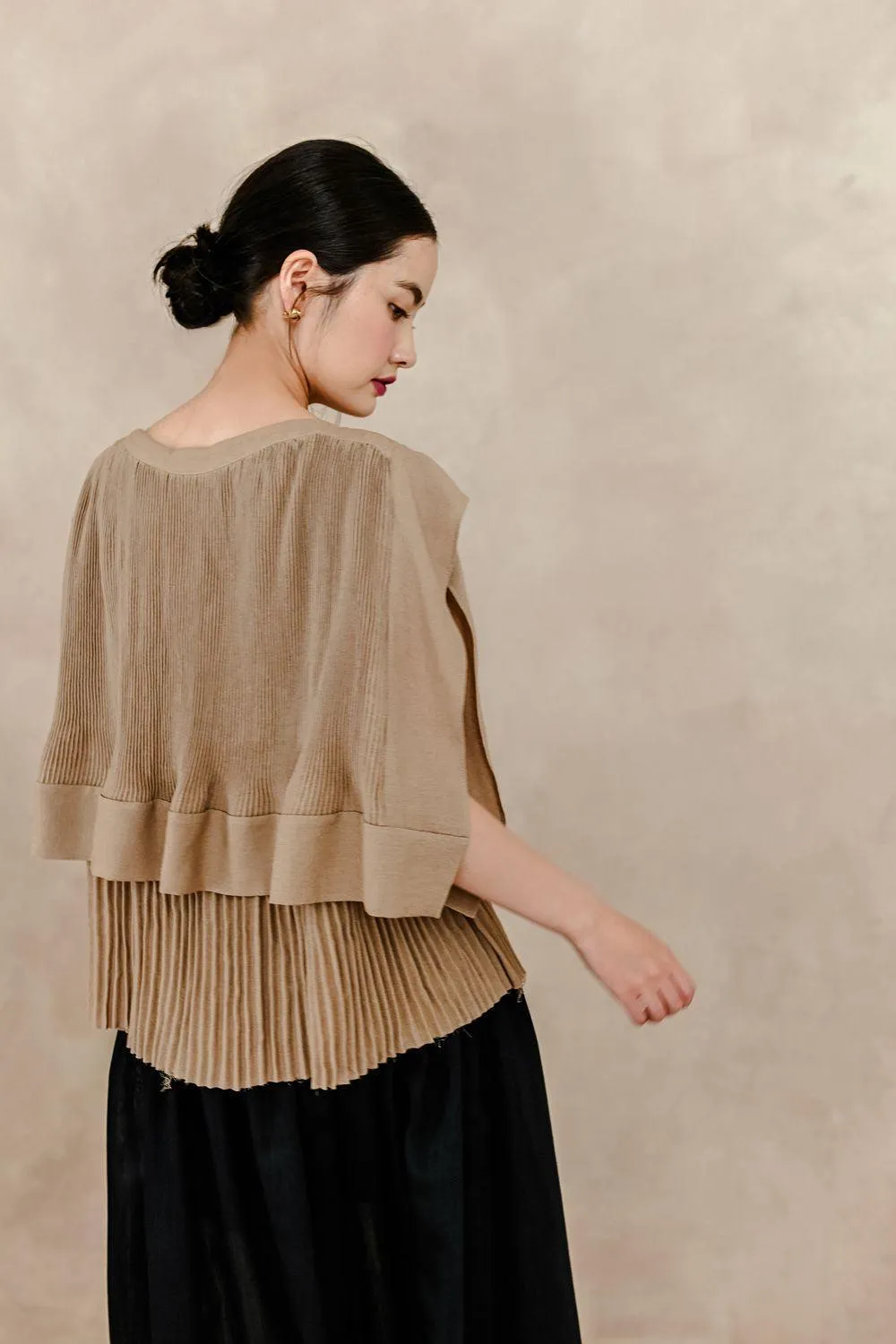 Cadence Pleated Boat Neck Silk Linen Shirt