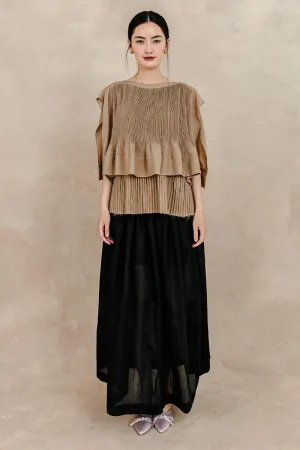 Cadence Pleated Boat Neck Silk Linen Shirt