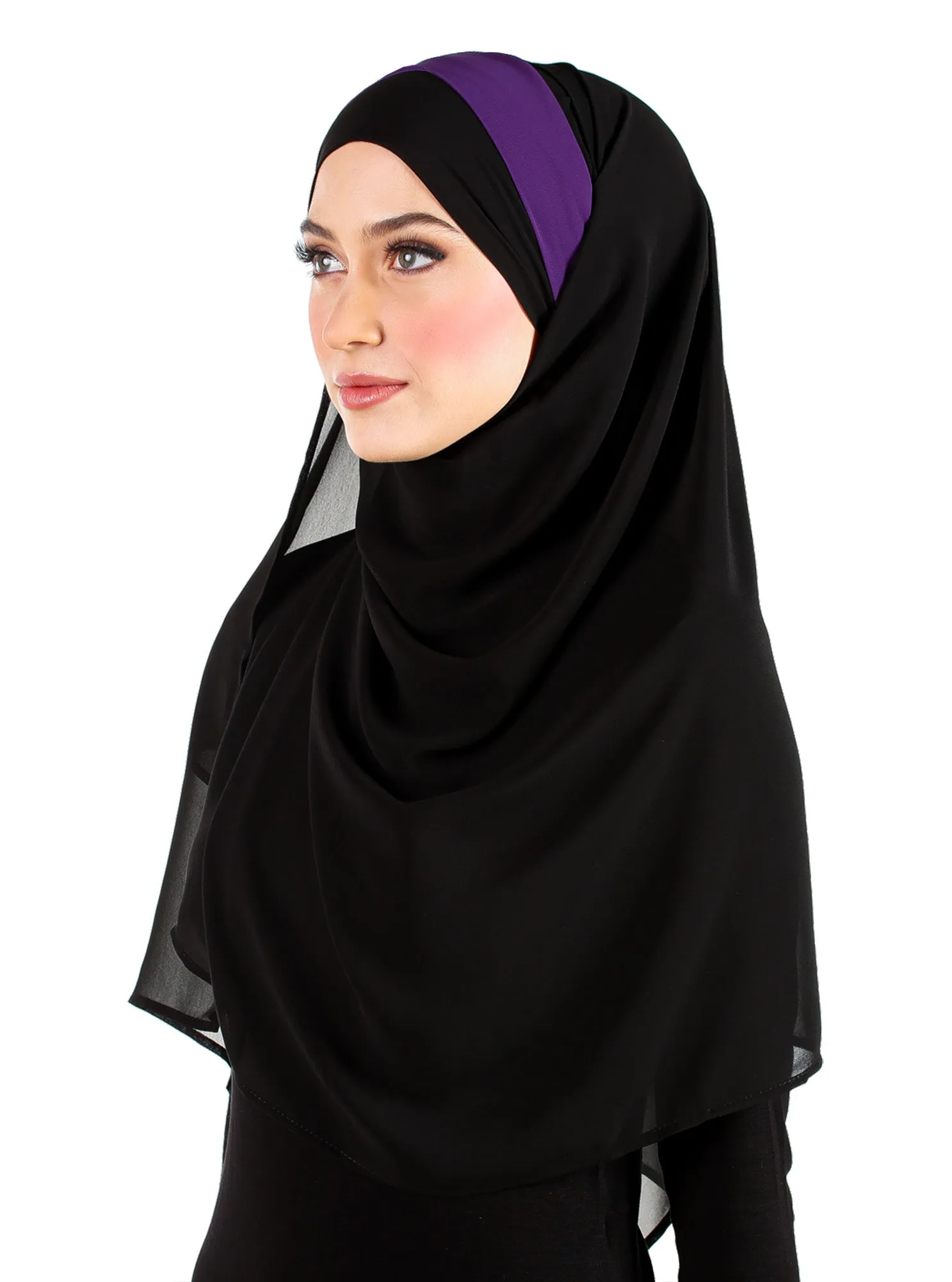 Chiffon Wrap Hijab Headscarf with 1 Color Stripe >>SEE VIDEO