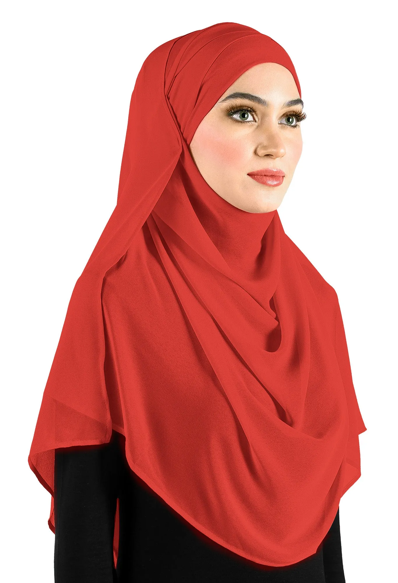 Chiffon Wrap Hijab Headscarf with Caplet & Sashes to Tieback  MADE IN TURKEY >>SEE VIDEO