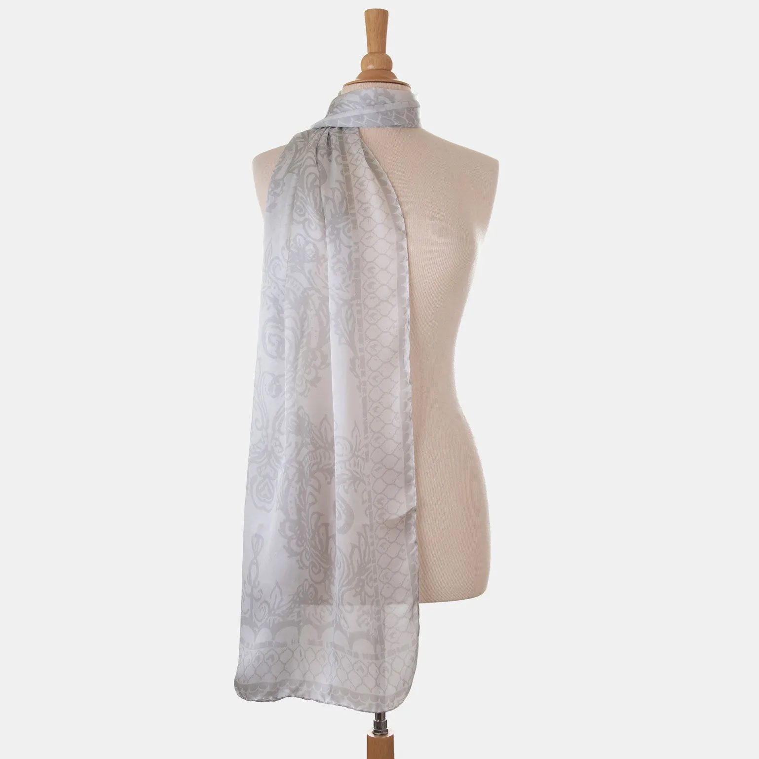 Colette - Silk Scarf/Shawl - Silver Pearl