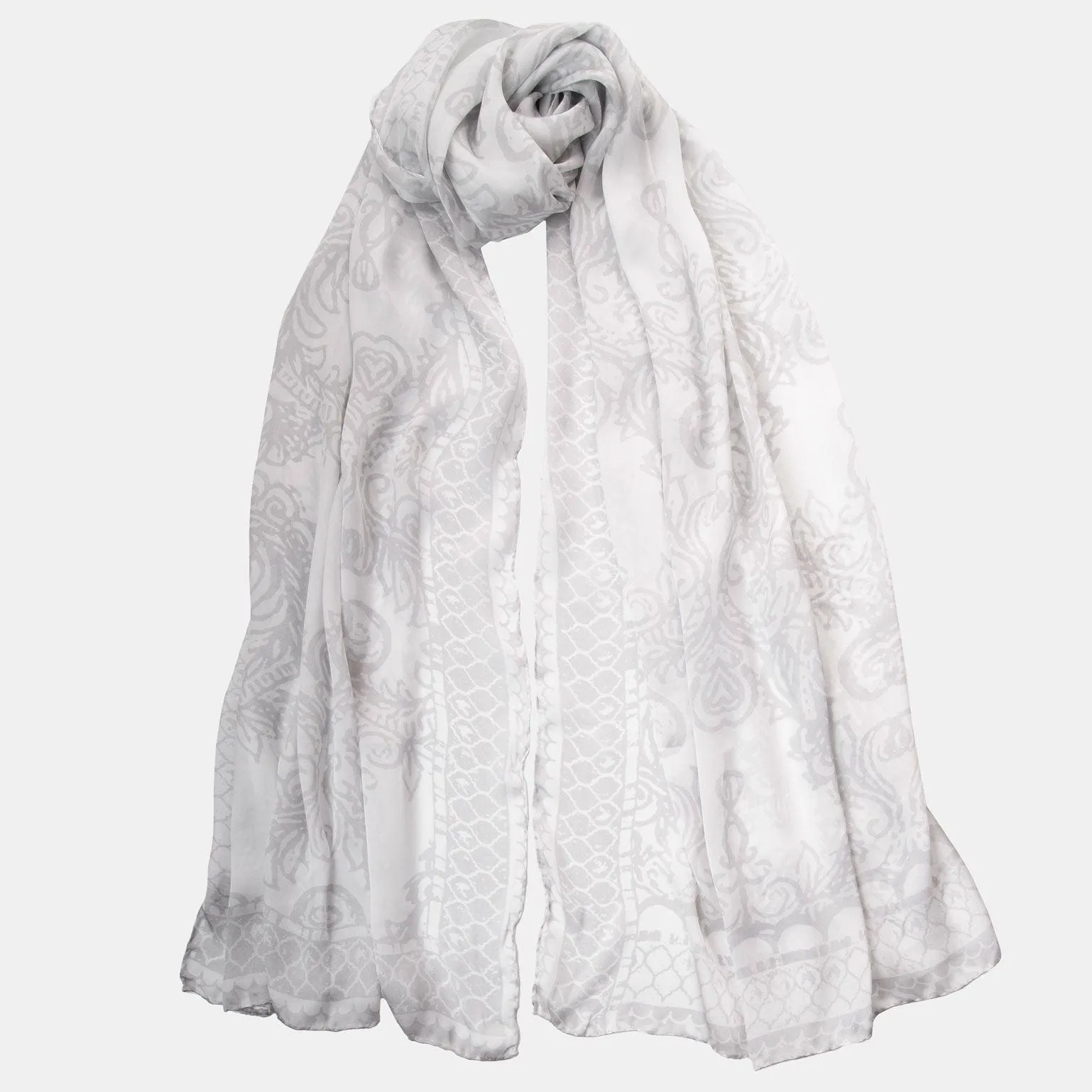 Colette - Silk Scarf/Shawl - Silver Pearl
