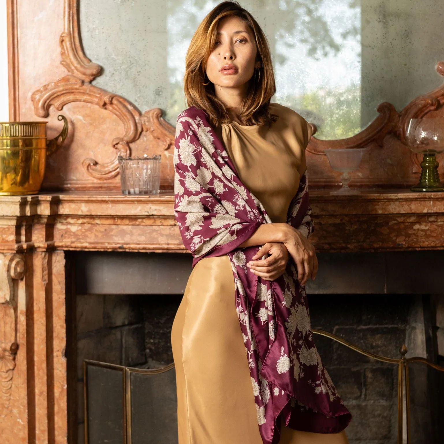 Esmeralda - Silk Scarf/Shawl - Burgundy & Gold