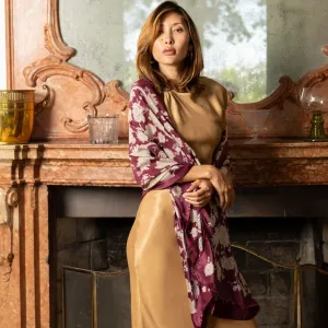 Esmeralda - Silk Scarf/Shawl - Burgundy & Gold