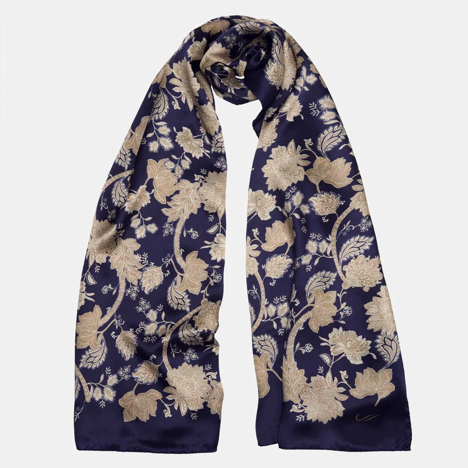 Esmeralda - Silk Scarf/Shawl - Midnight Blue & Gold
