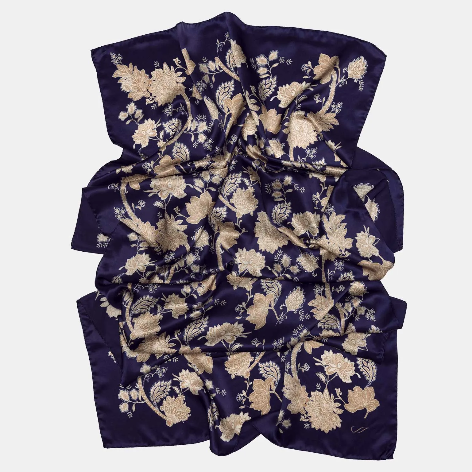 Esmeralda - Silk Scarf/Shawl - Midnight Blue & Gold
