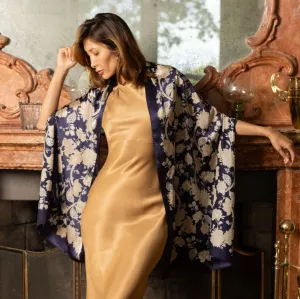 Esmeralda - Silk Scarf/Shawl - Midnight Blue & Gold