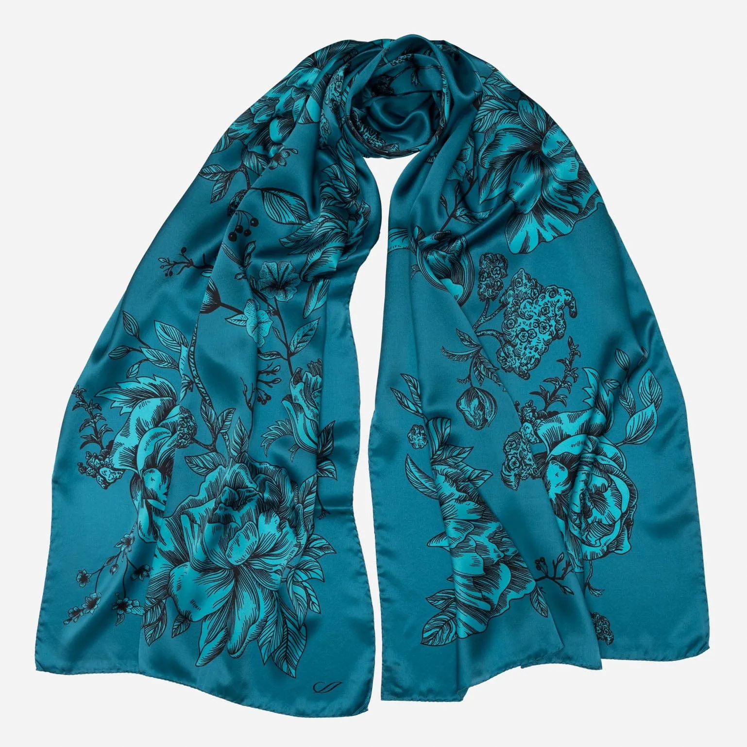 Isabella - Silk Scarf/Shawl - Peacock Blue