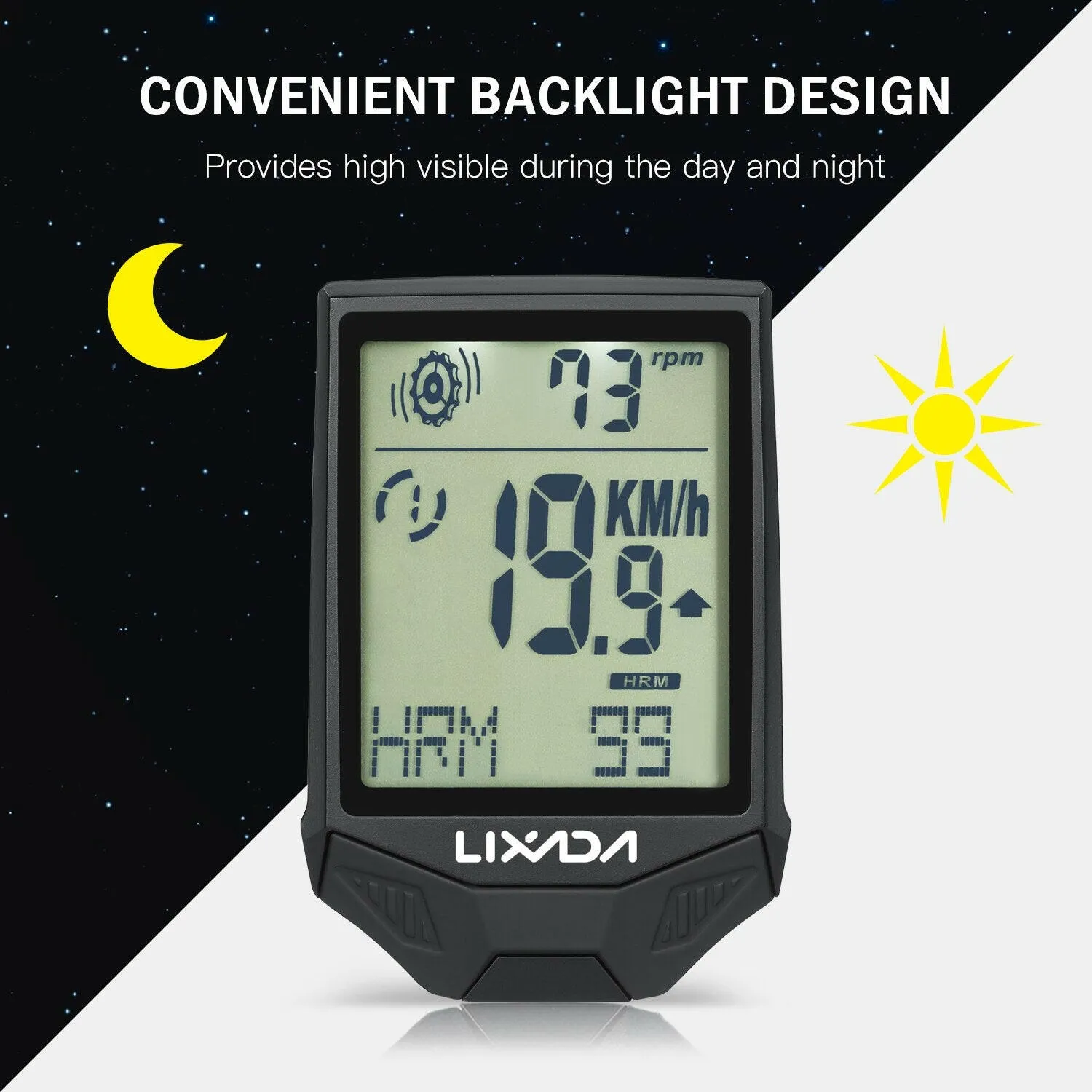 LIXADA XH-BC335-LCD Wireless Bike Computer with Heart Rate Sensor Backlight Display Multifunction Rainproof Cycling Speedometer