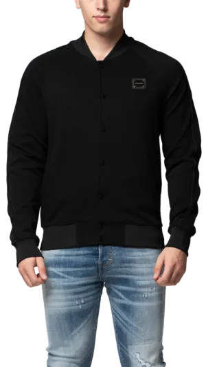 MB ESSENTIAL PIQUE BLACK BASEBALL JACKET | BLACK
