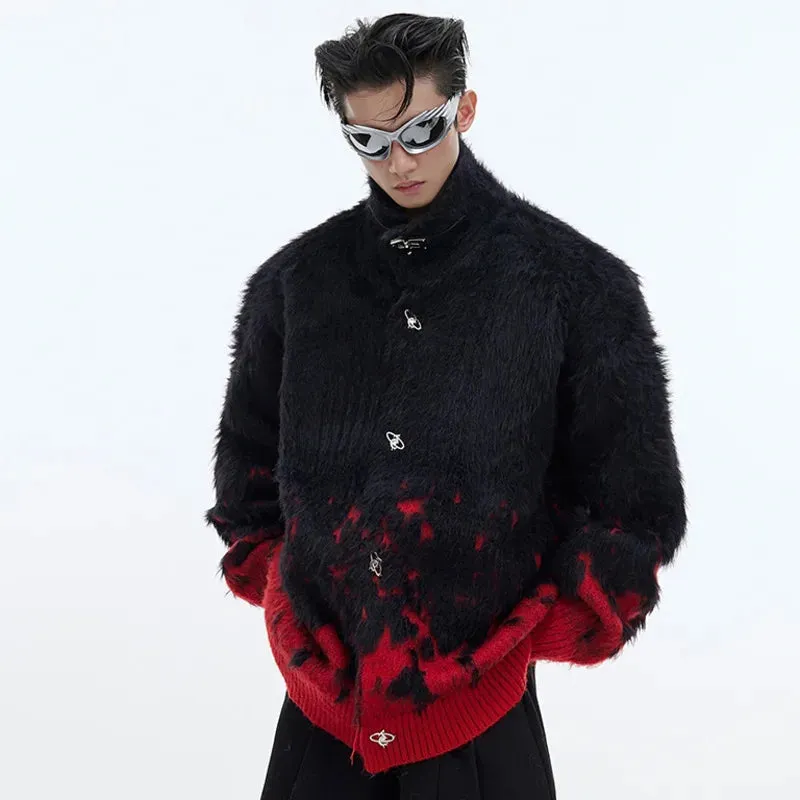 Mink-like Hair Metal Button Cardigan
