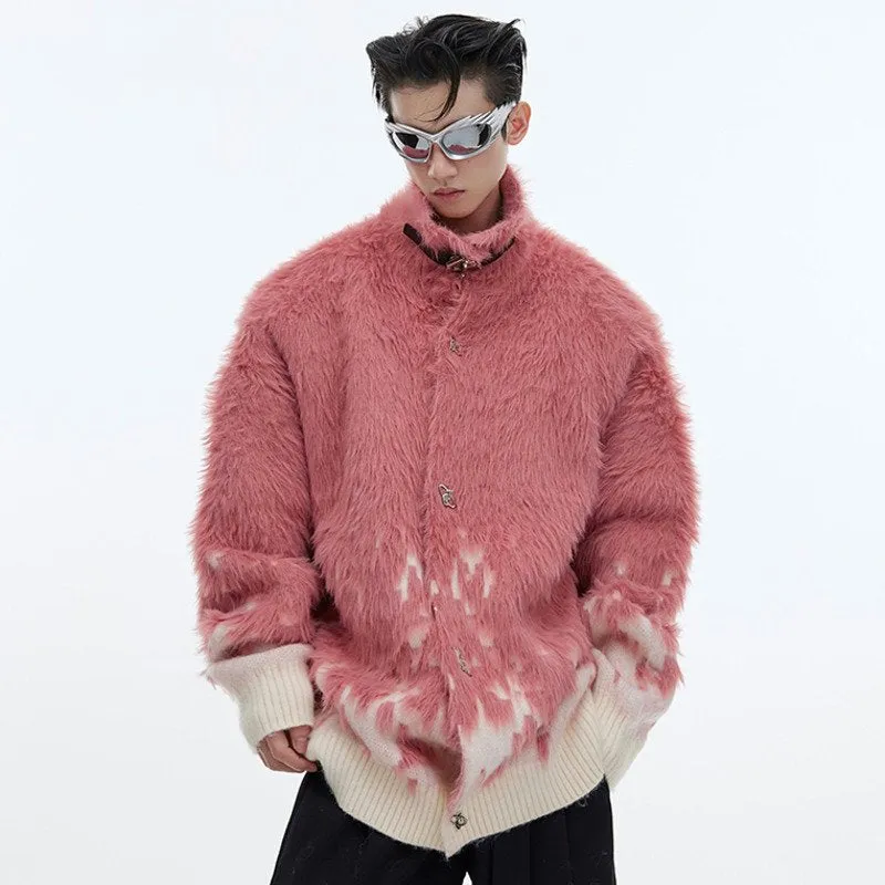 Mink-like Hair Metal Button Cardigan