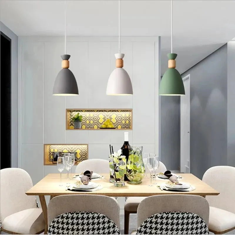 Modern Chandeliers Wooden Pole Simple Style Lamps Coffee Shop Restaurant Dining Room Decoration Hanging Suspension Luminaire