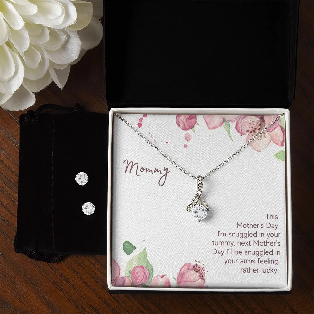 Mommy - Snuggled in Your tummy To My Mother -  Alluring Beauty Necklace and Cubic Zirconia Earring Set - Best Mother's Day Gift in 2023