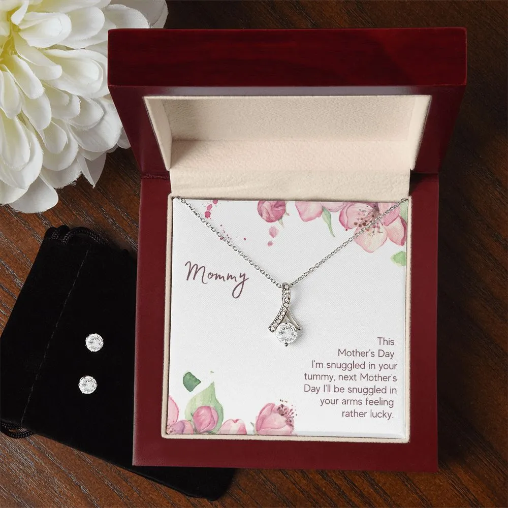Mommy - Snuggled in Your tummy To My Mother -  Alluring Beauty Necklace and Cubic Zirconia Earring Set - Best Mother's Day Gift in 2023
