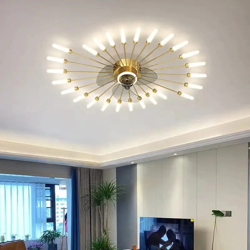 Nordic ceiling fan with light fireworks Bedroom invisible ceiling fan fashion chandelier lighting living room ceiling fan lights