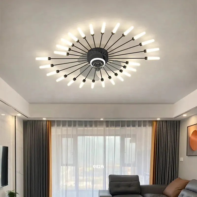 Nordic ceiling fan with light fireworks Bedroom invisible ceiling fan fashion chandelier lighting living room ceiling fan lights