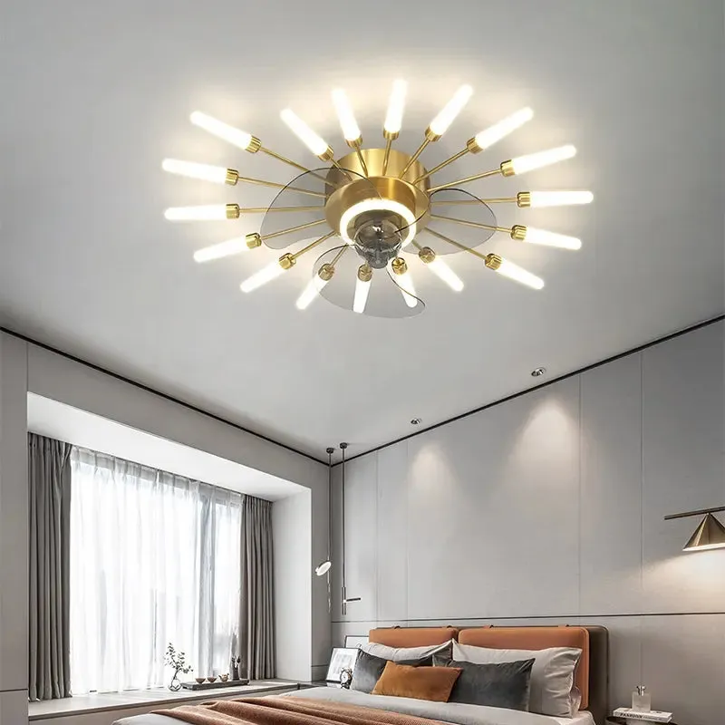 Nordic ceiling fan with light fireworks Bedroom invisible ceiling fan fashion chandelier lighting living room ceiling fan lights