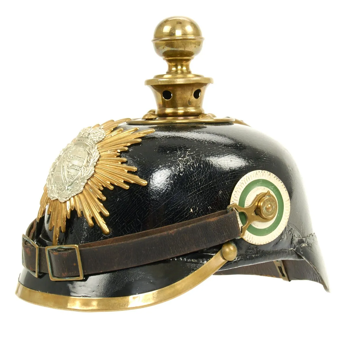 Original German WWI Saxon Model 1897 Foot Artillery Pickelhaube Kugelhelm Helmet - Dated 1912