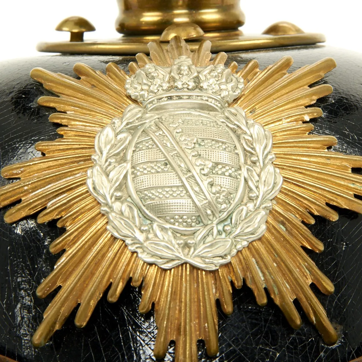 Original German WWI Saxon Model 1897 Foot Artillery Pickelhaube Kugelhelm Helmet - Dated 1912
