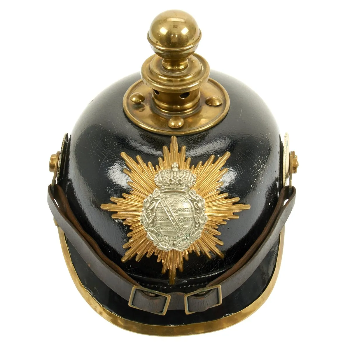 Original German WWI Saxon Model 1897 Foot Artillery Pickelhaube Kugelhelm Helmet - Dated 1912