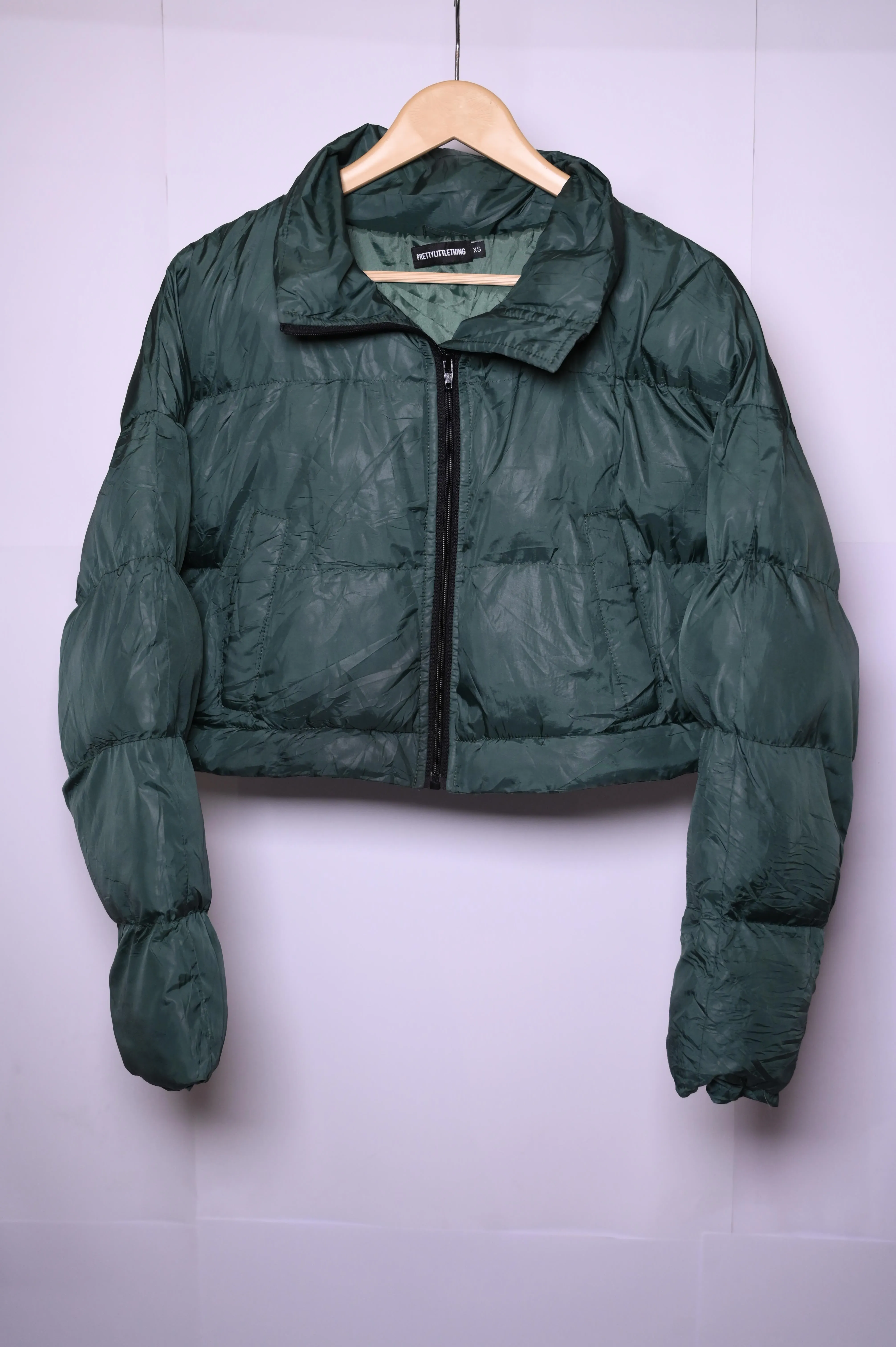 Pretty Little Thing Green Crop Puffer Jacket