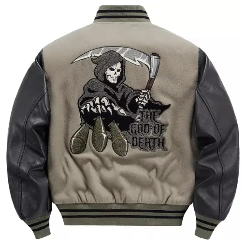 "Men's Vintage Wool Splicing Flight Jacket with Leather Sleeves: Winter Cotton Pad Baseball Jersey"