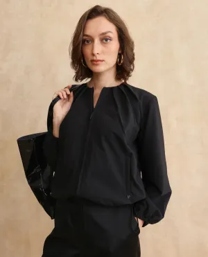 Rareism Women Dockly Black Full Sleeve Crew Neck Zipper Closure Plain Jacket