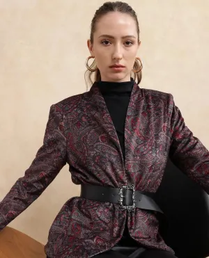Rareism Women Resko Multi Velvet Regular Sleeves Collarless Paisley Print Jacket