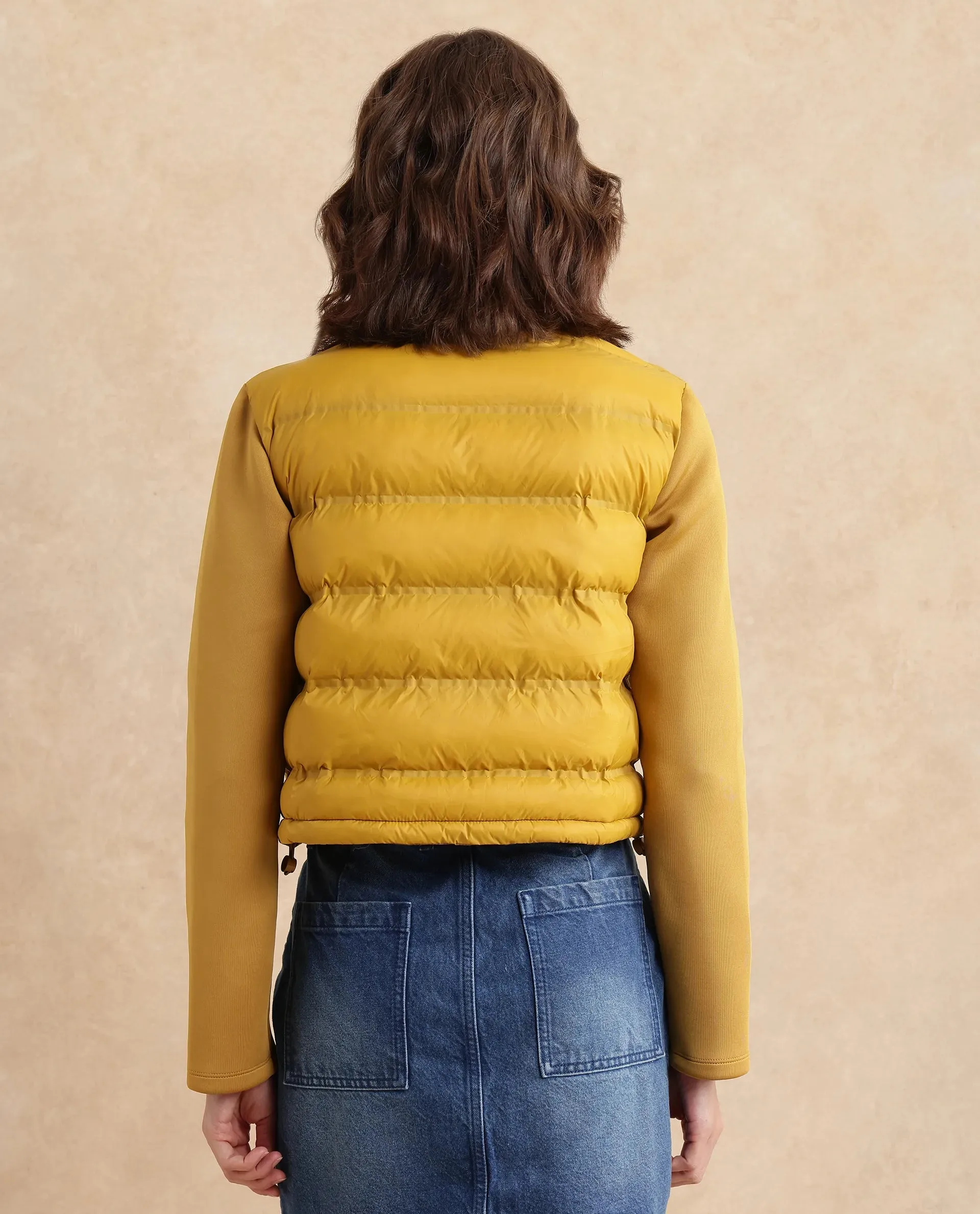 Rareism Women Zarcro Yellow Full Sleeve Stand Collar Zipper Closure Plain Jacket