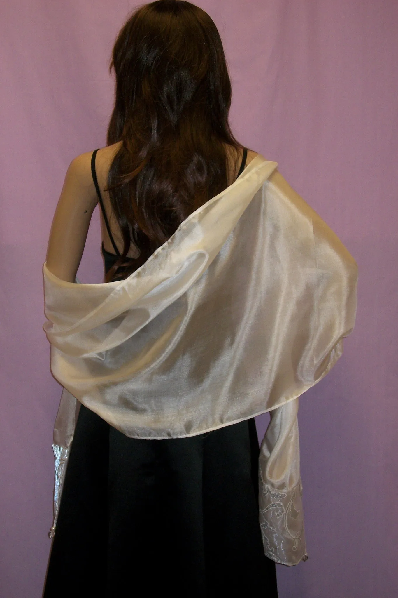 Silk Scarf 2894 Dupatta Shawl Wrap Stole White Silver Lace Shieno Sarees