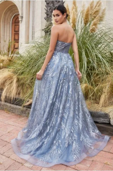 Smoky Blue Shimmer Leaf Motif Ball Gown With Matching Shawl