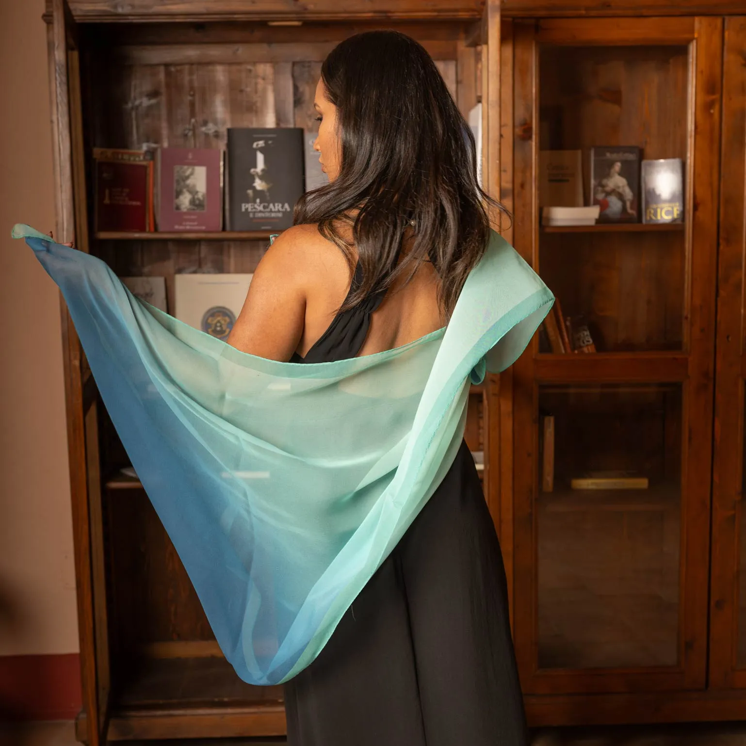 Sophia - Silk Scarf/Shawl - Sea Blue