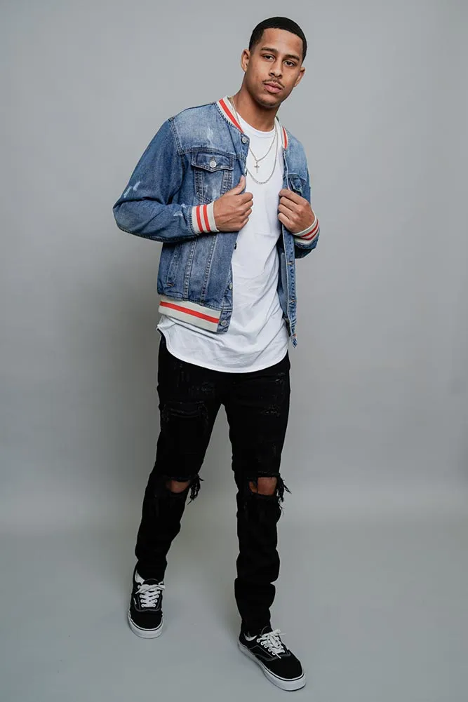 Striped Rib Denim Jacket