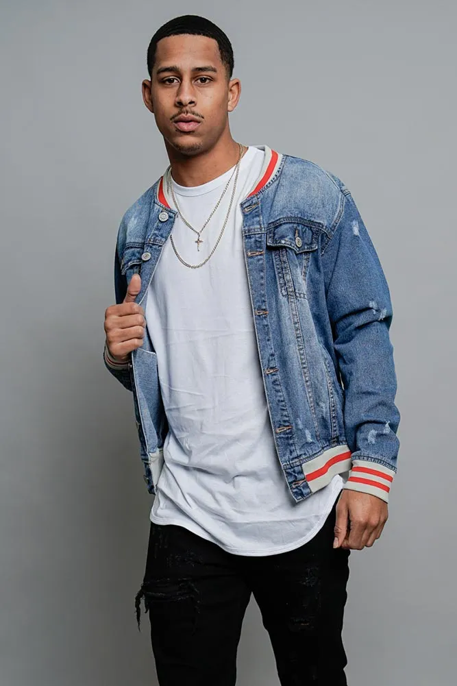 Striped Rib Denim Jacket