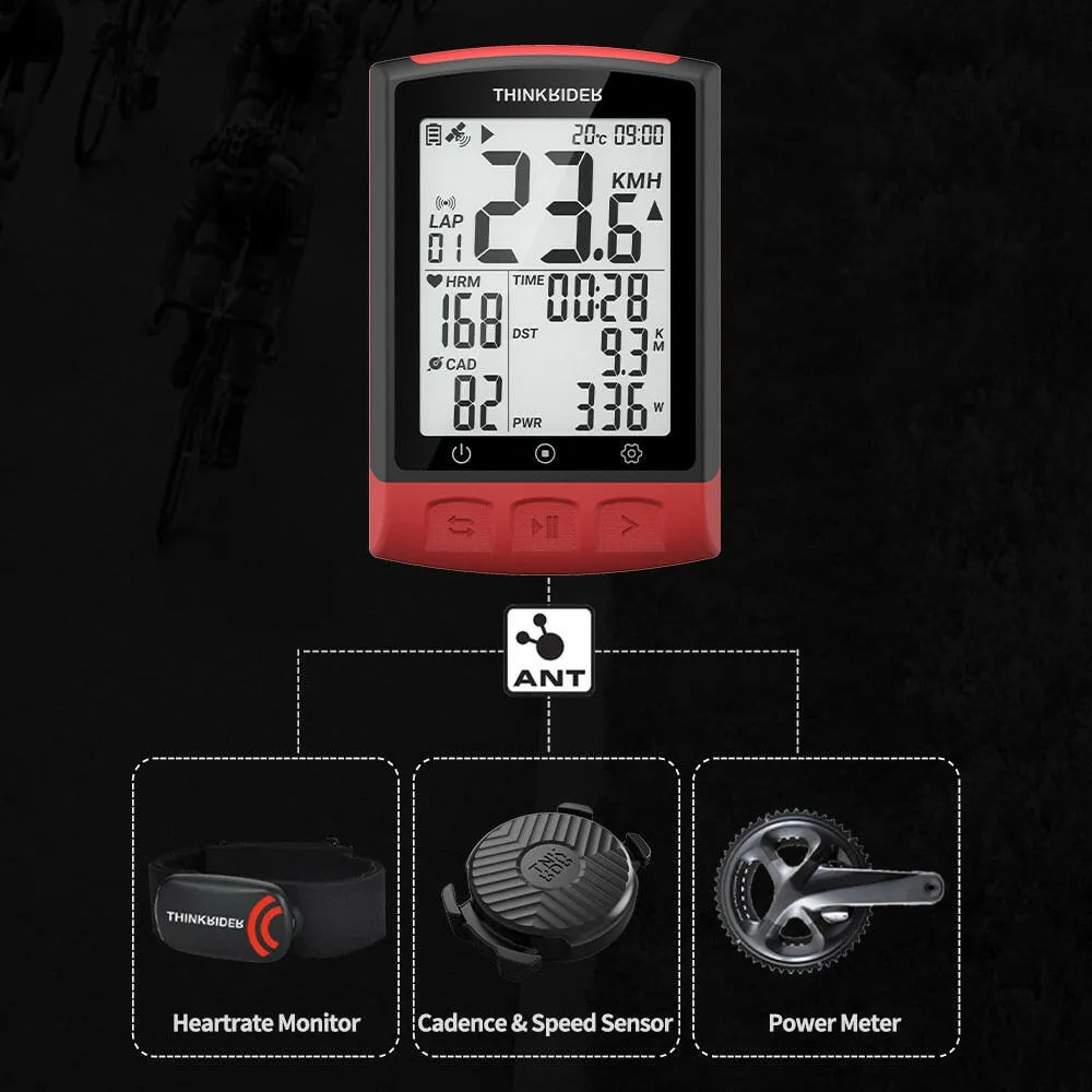 ThinkRider BC108 GPS Bicycle Computer Cycling Speedometer BLE 4.0 ANT  Ciclismo Power Meter for Garmin Zwift Bike Accessories